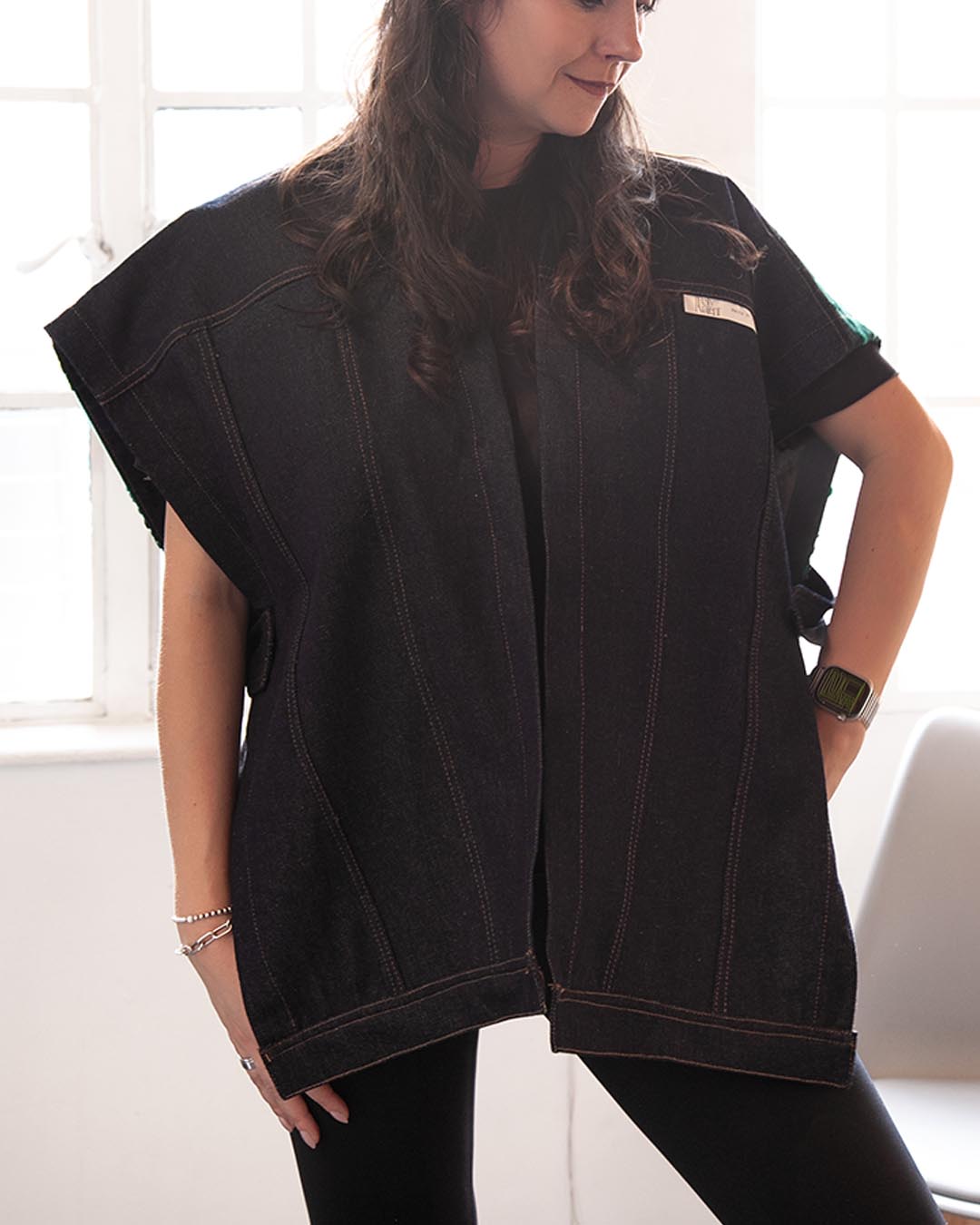 Poncho en Denim con Lentejuela - largo