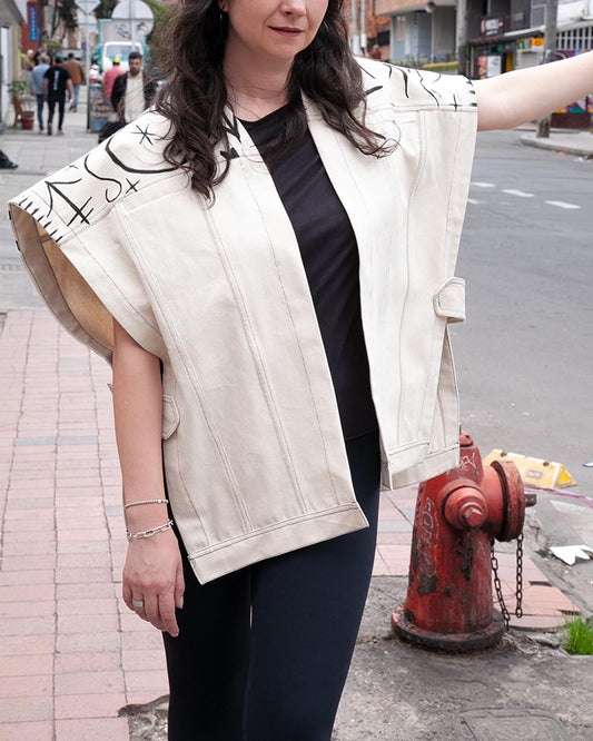 Poncho en Denim tono claro - largo