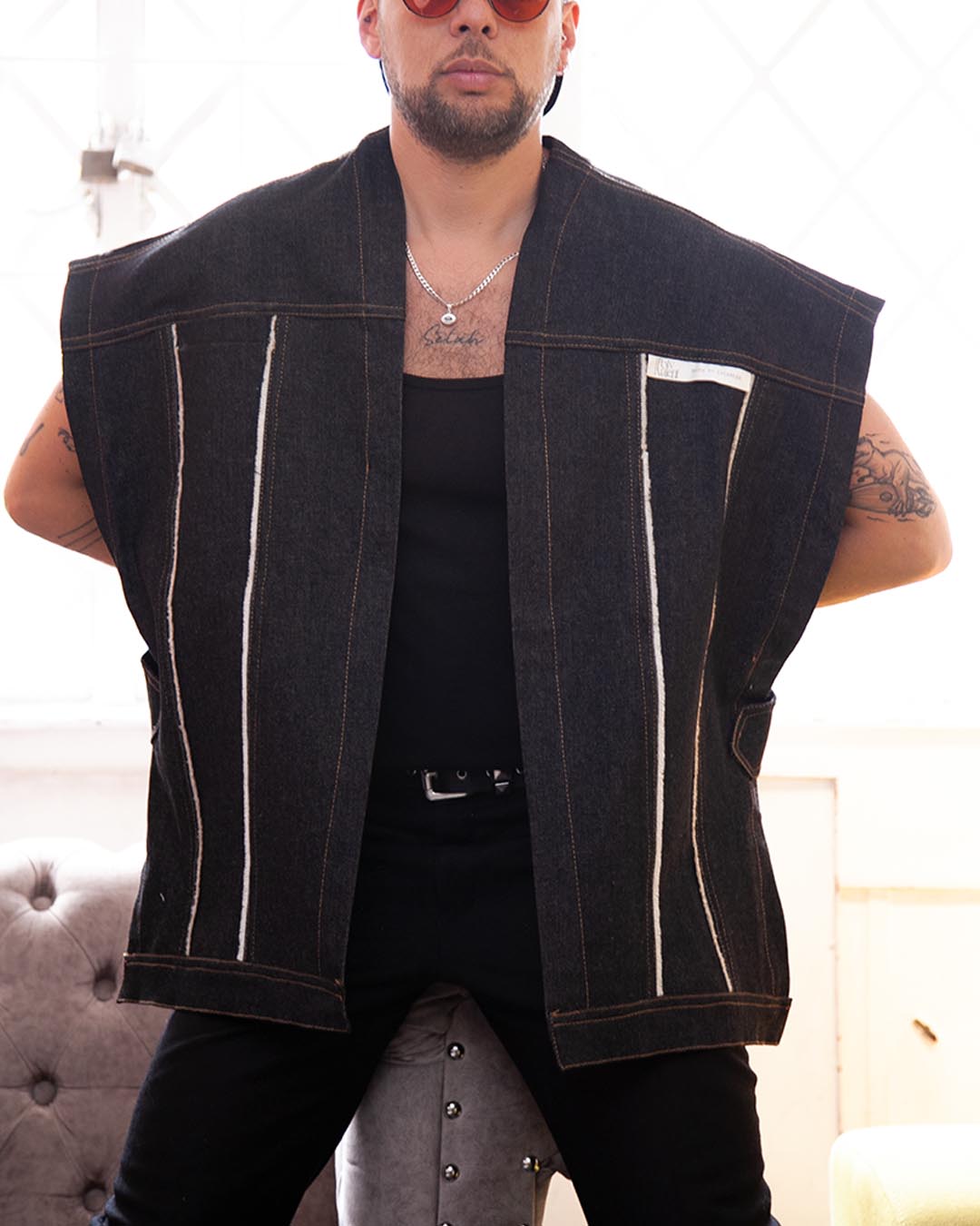 Poncho en Denim negro - largo